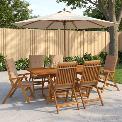 7-Piece Garden Dining Set Natural Solid Acacia Wood 6-Seater Beige