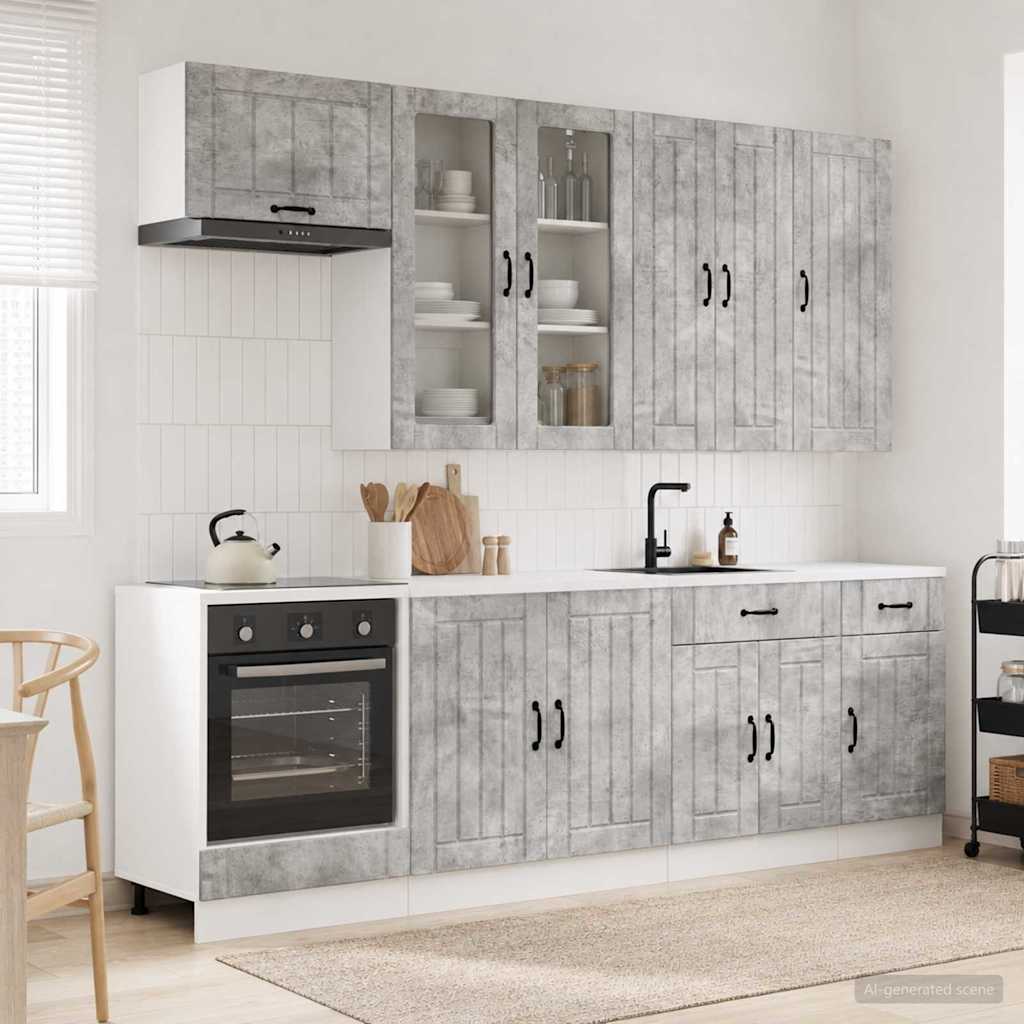 Kitchen Unit LUCCA 8 pcs Engineered Wood Concrete grey 100 cm