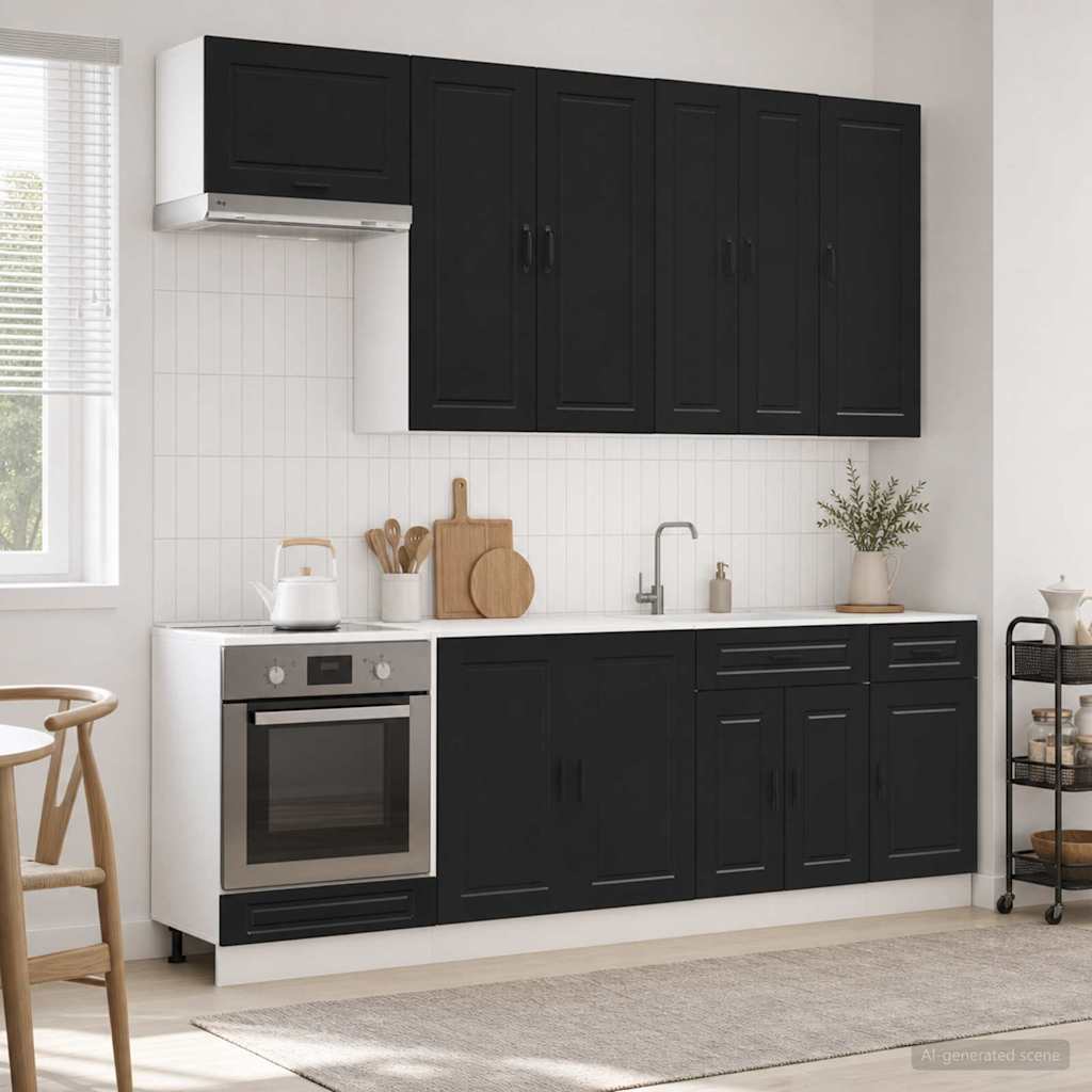 Kitchen Unit PORTO 8 pcs Engineered Wood Black 100 cm