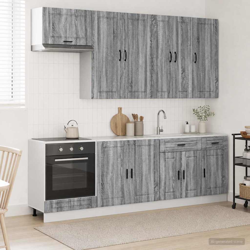 Kitchen Unit PORTO 8 pcs Engineered Wood Grey sonoma 100 cm