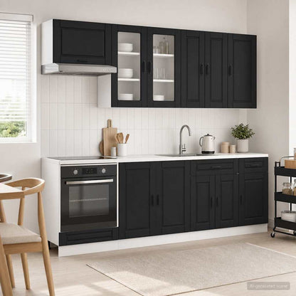 Kitchen Unit PORTO 8 pcs Engineered Wood Black 80 cm