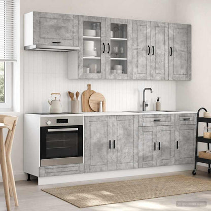 Kitchen Unit PORTO 8 pcs Engineered Wood Concrete grey 80 cm