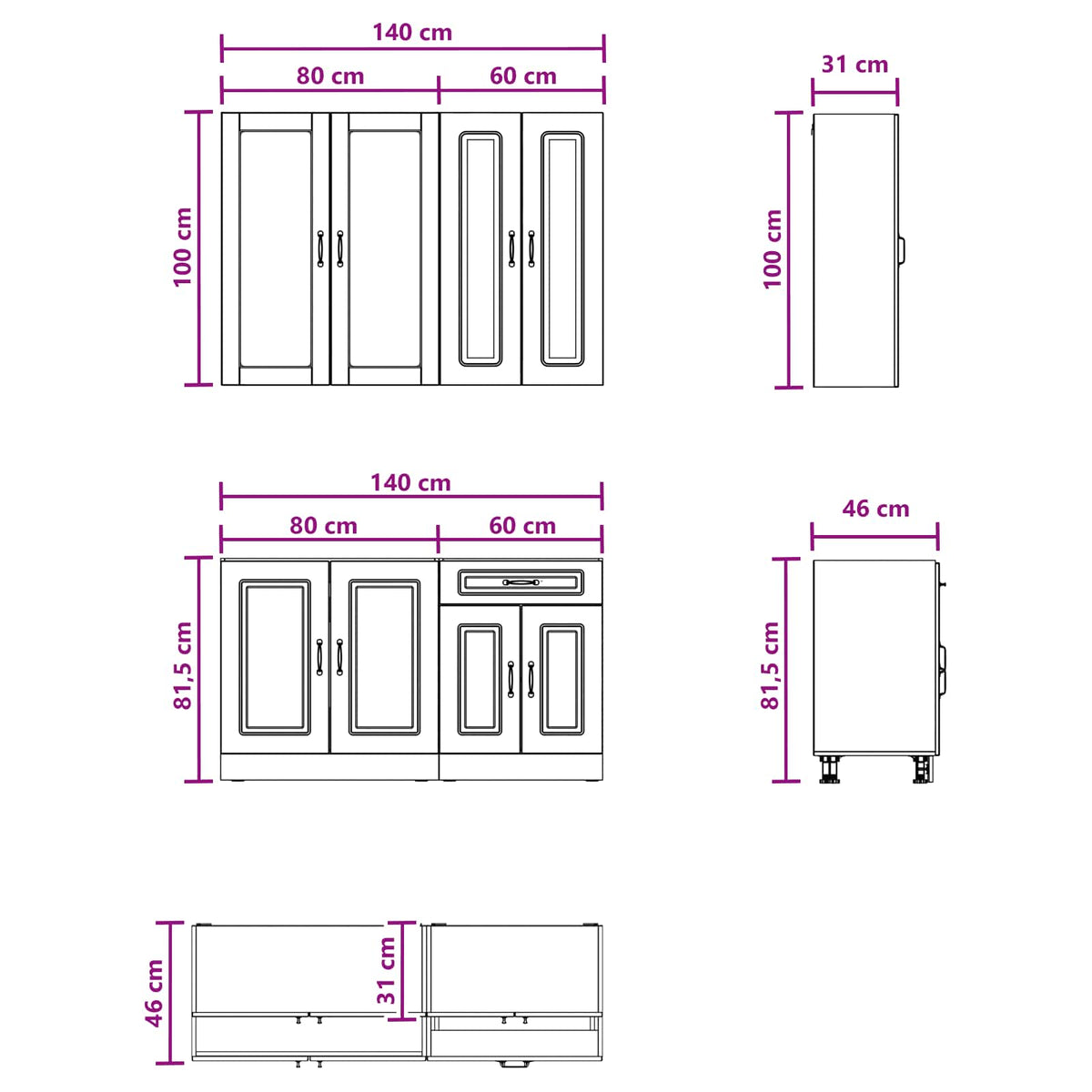 Kitchen Unit KALMAR 4 pcs Engineered Wood White 100 cm
