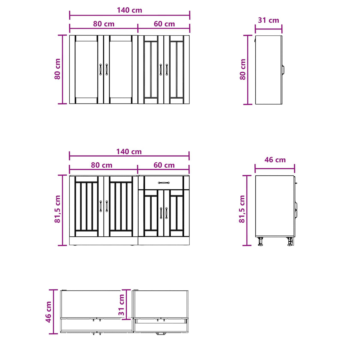 Kitchen Unit LUCCA 4 pcs Engineered Wood Black 80 cm