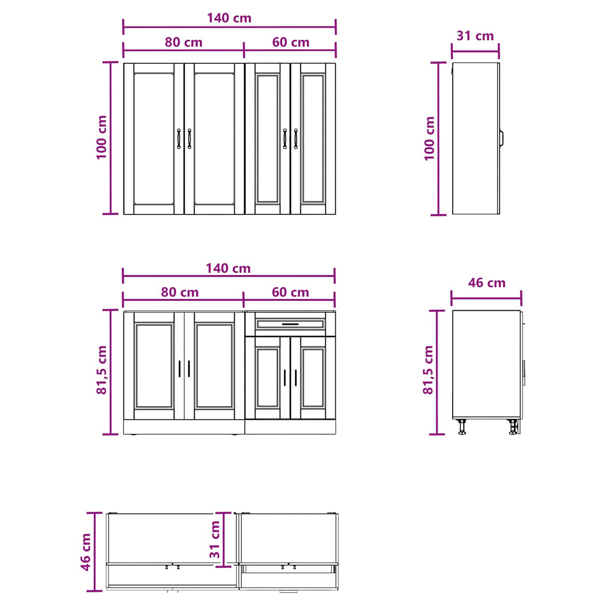 Kitchen Unit PORTO 4 pcs Engineered Wood White 100 cm