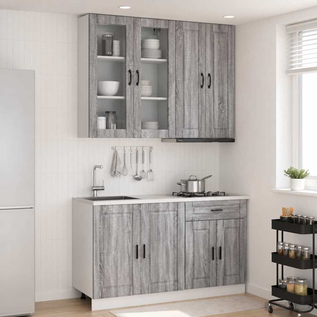 Kitchen Unit PORTO 4 pcs Engineered Wood Grey sonoma 100 cm