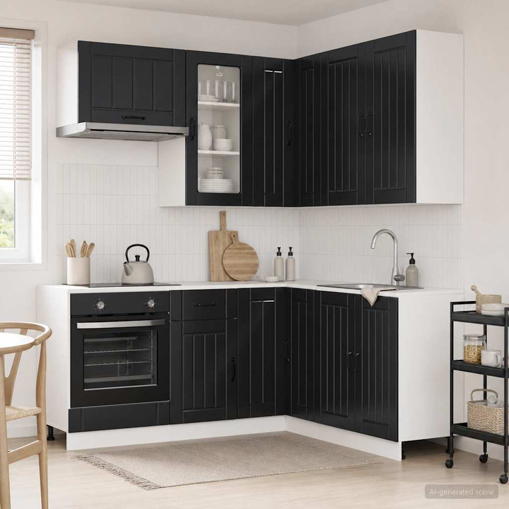 Kitchen Unit LUCCA 8 pcs Engineered Wood Black 80 cm