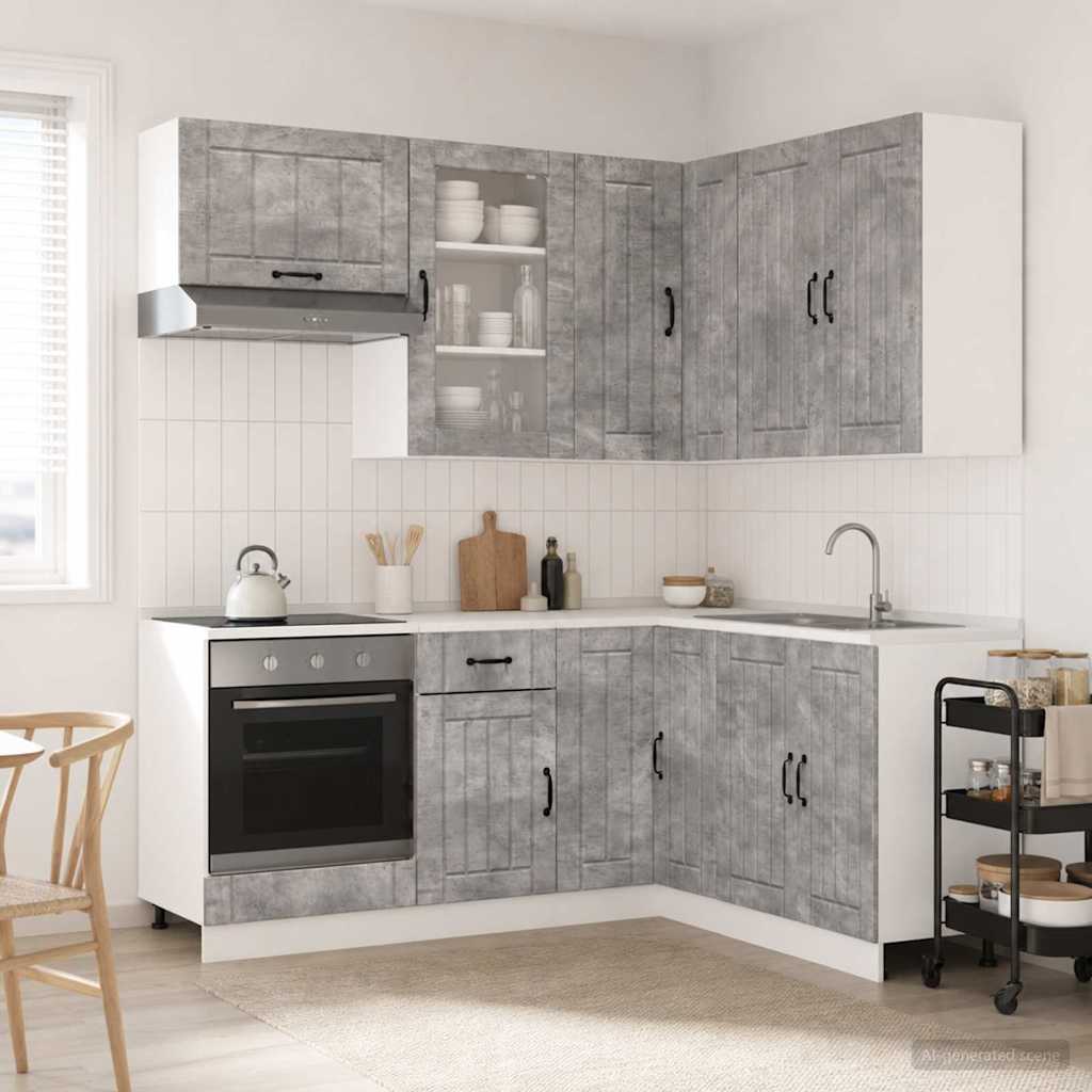 Kitchen Unit LUCCA 8 pcs Engineered Wood Concrete grey 80 cm