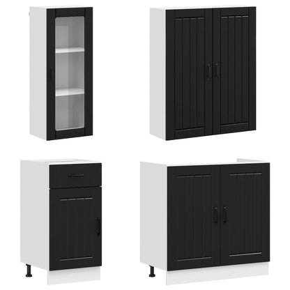 Kitchen Unit LUCCA 8 pcs Engineered Wood Black 100 cm