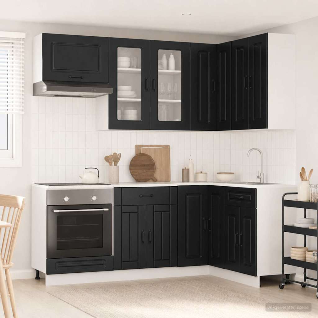 Kitchen Unit KALMAR 8 pcs Engineered Wood Black 80 cm