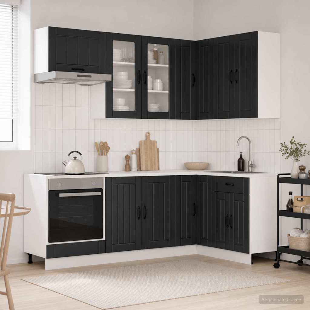 Kitchen Unit LUCCA 8 pcs Engineered Wood Black 80 cm