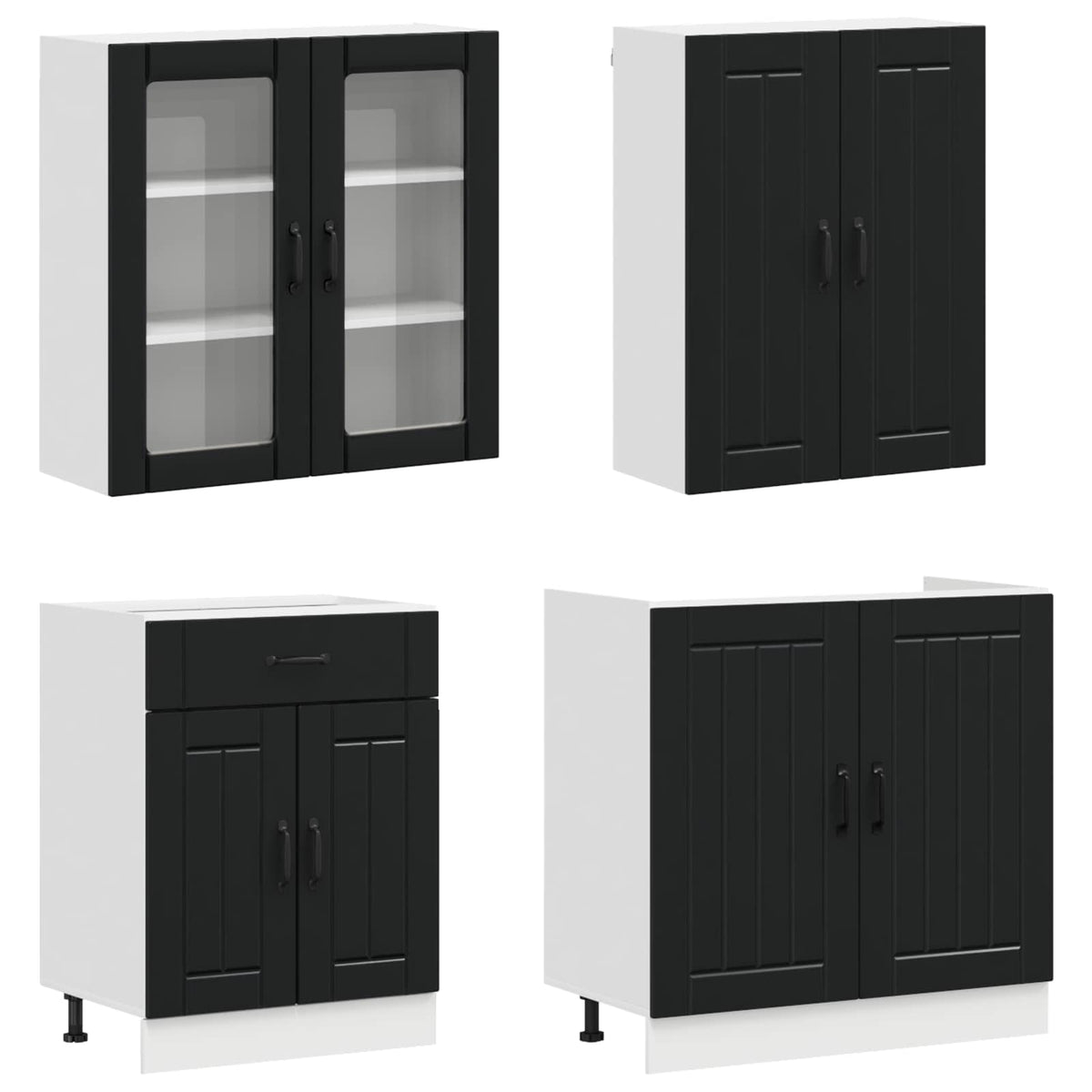 Kitchen Unit LUCCA 8 pcs Engineered Wood Black 80 cm