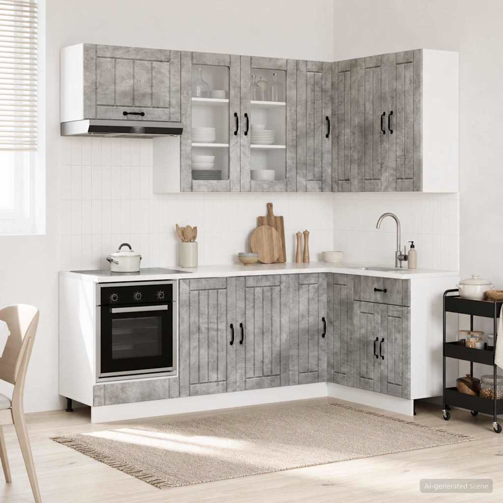 Kitchen Unit LUCCA 8 pcs Engineered Wood Concrete grey 80 cm