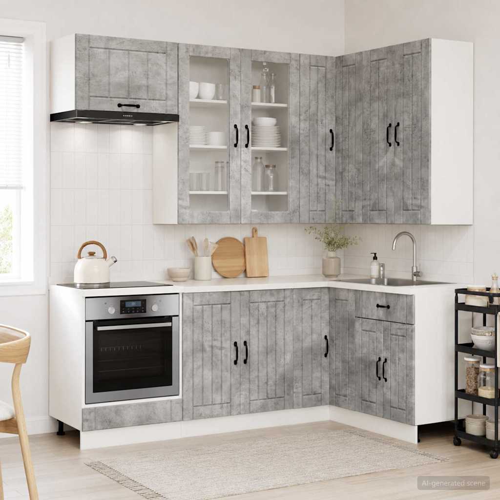 Kitchen Unit LUCCA 8 pcs Engineered Wood Concrete grey 100 cm