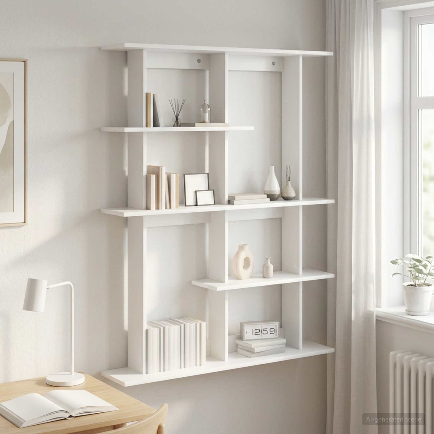 vidaXL Wall Shelf White 102 x 20 x 130 cm Engineered Wood 1
