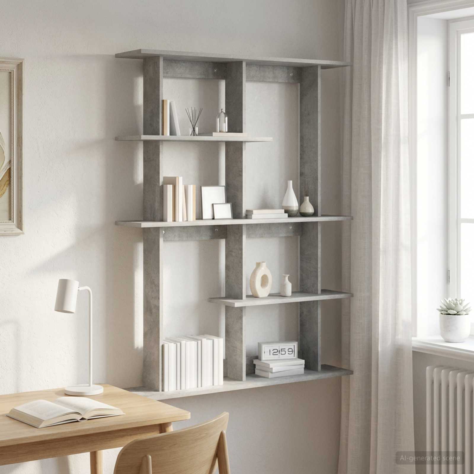 vidaXL Wall Shelf Concrete Grey 102 x 20 x 130 cm Engineered Wood 1