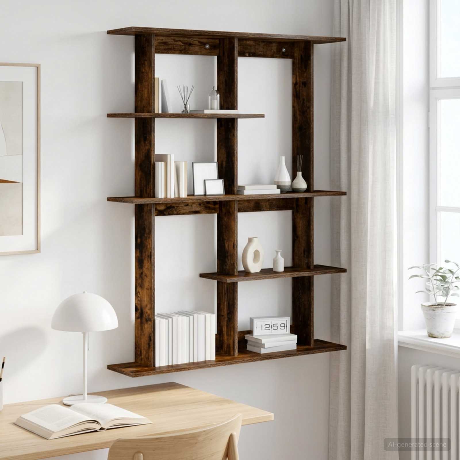 vidaXL Wall Shelf Smoked Oak 102 x 20 x 130 cm Engineered Wood 1