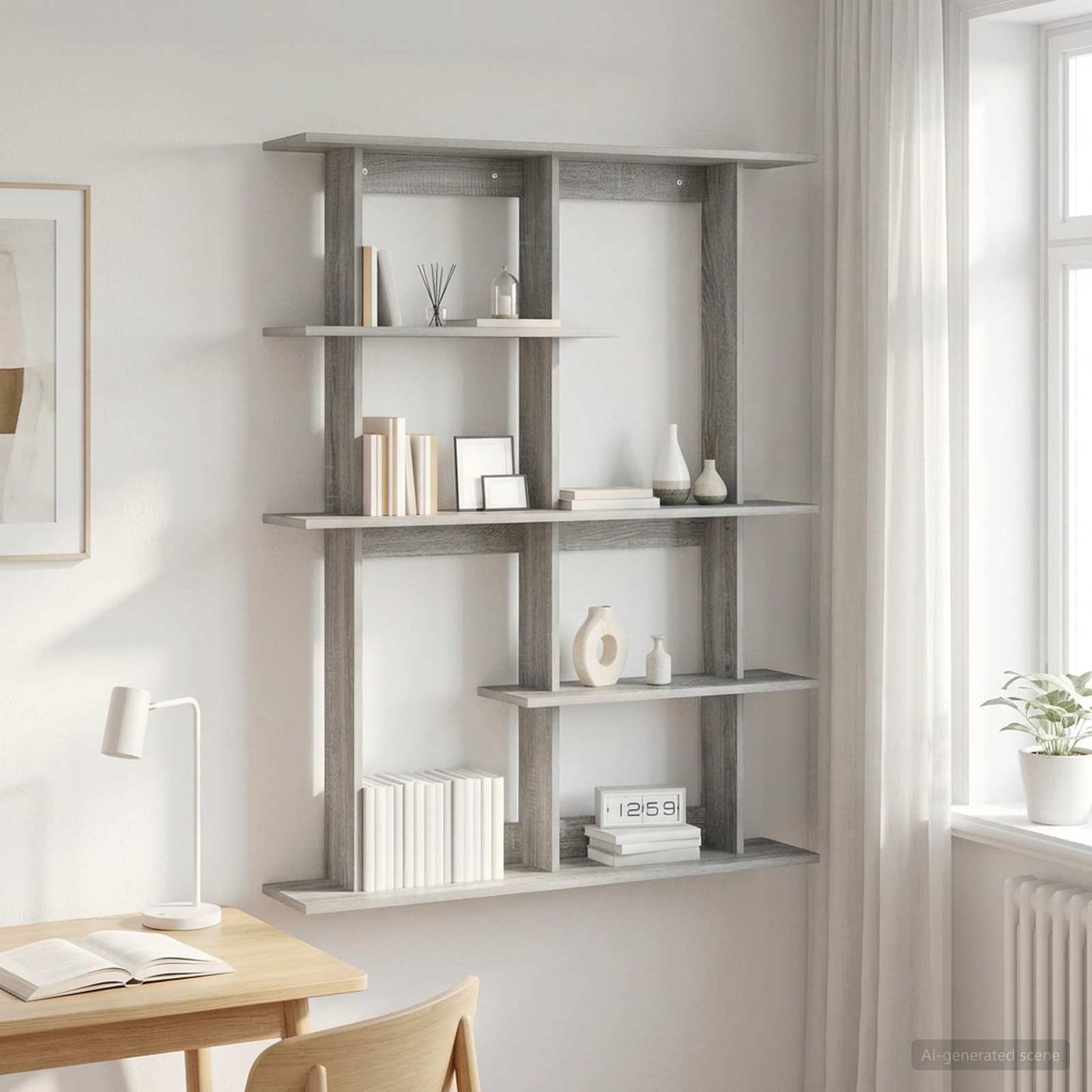 vidaXL Wall Shelf Grey Sonoma 102 x 20 x 130 cm Engineered Wood 1