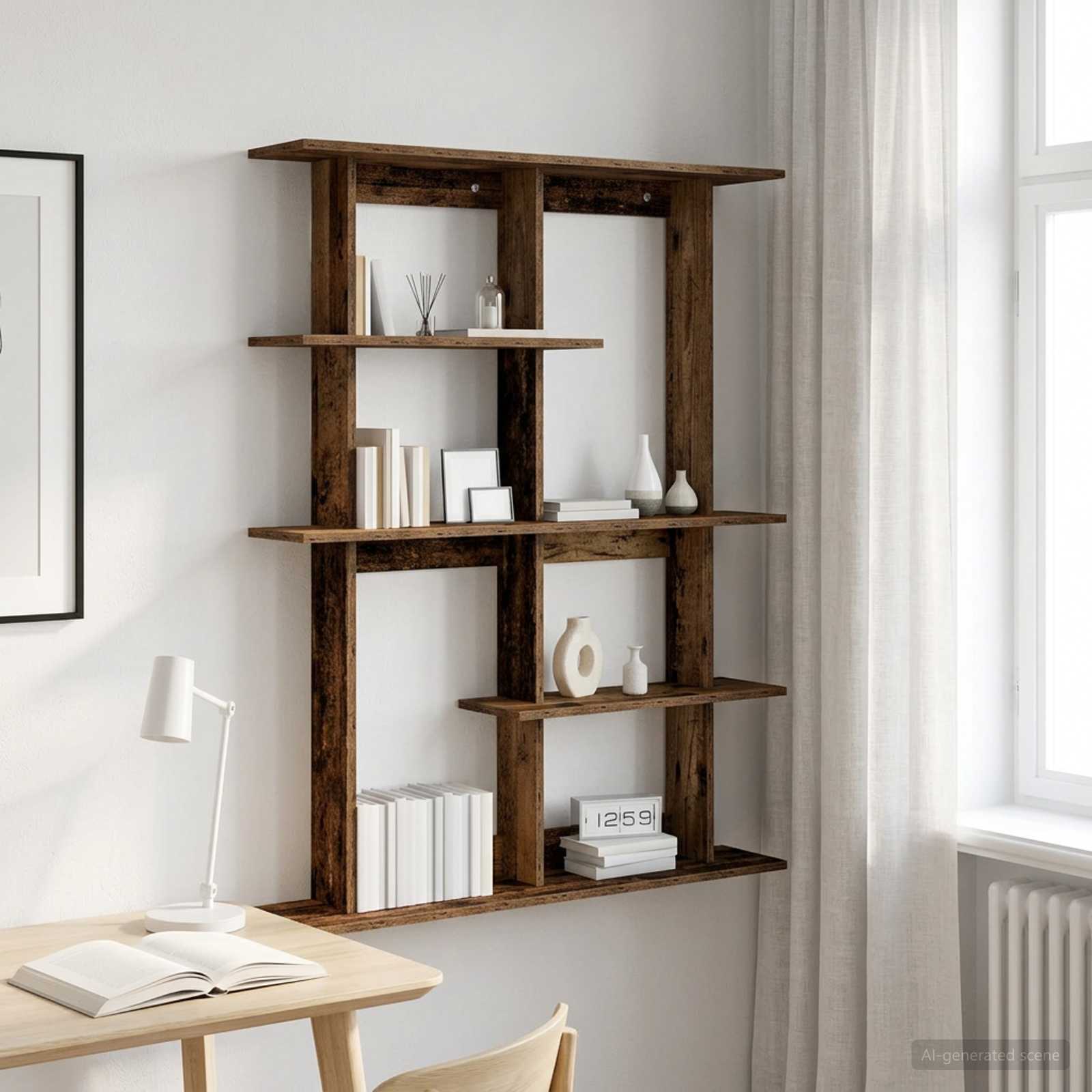 vidaXL Wall Shelf Old Wood 102 x 20 x 130 cm Engineered Wood 1