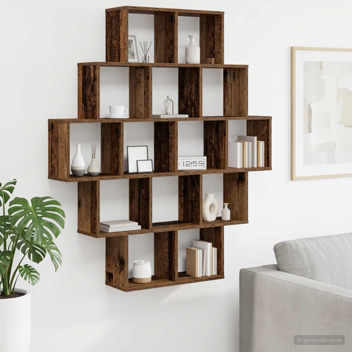 vidaXL Wall Shelf Old Wood 120 x 20 x 136 cm Engineered Wood 1