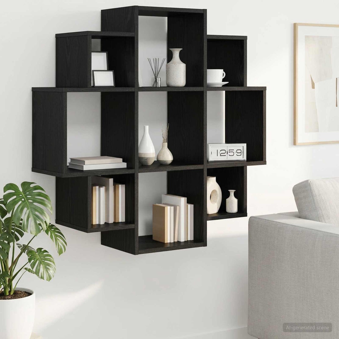 vidaXL Wall Shelf Black Oak 90 x 25 x 90 cm Engineered Wood 1