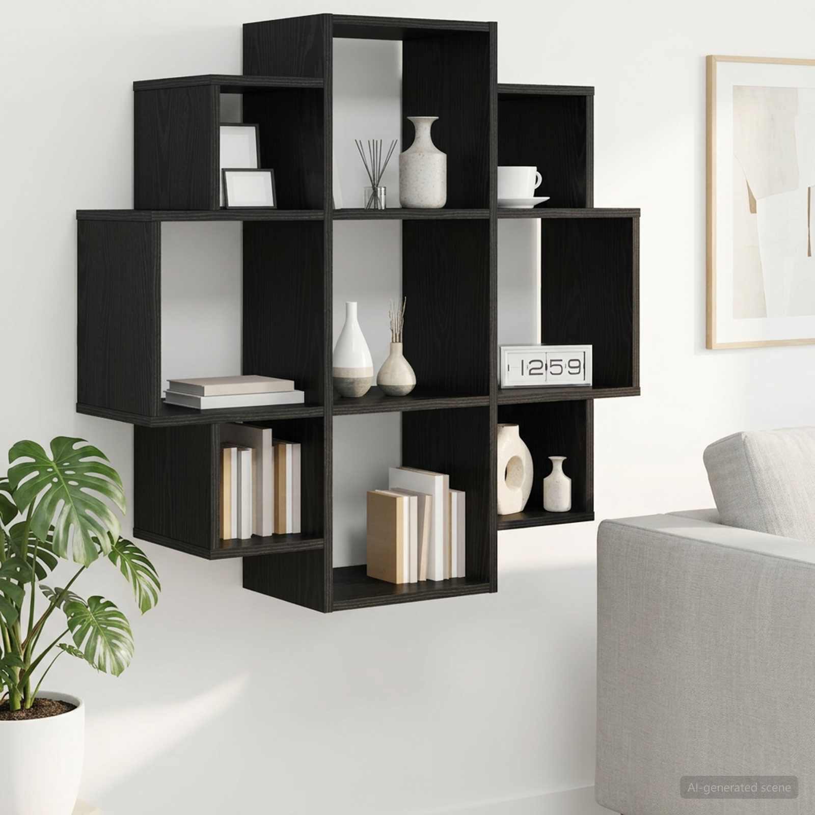 vidaXL Wall Shelf Black Oak 90 x 25 x 90 cm Engineered Wood 1