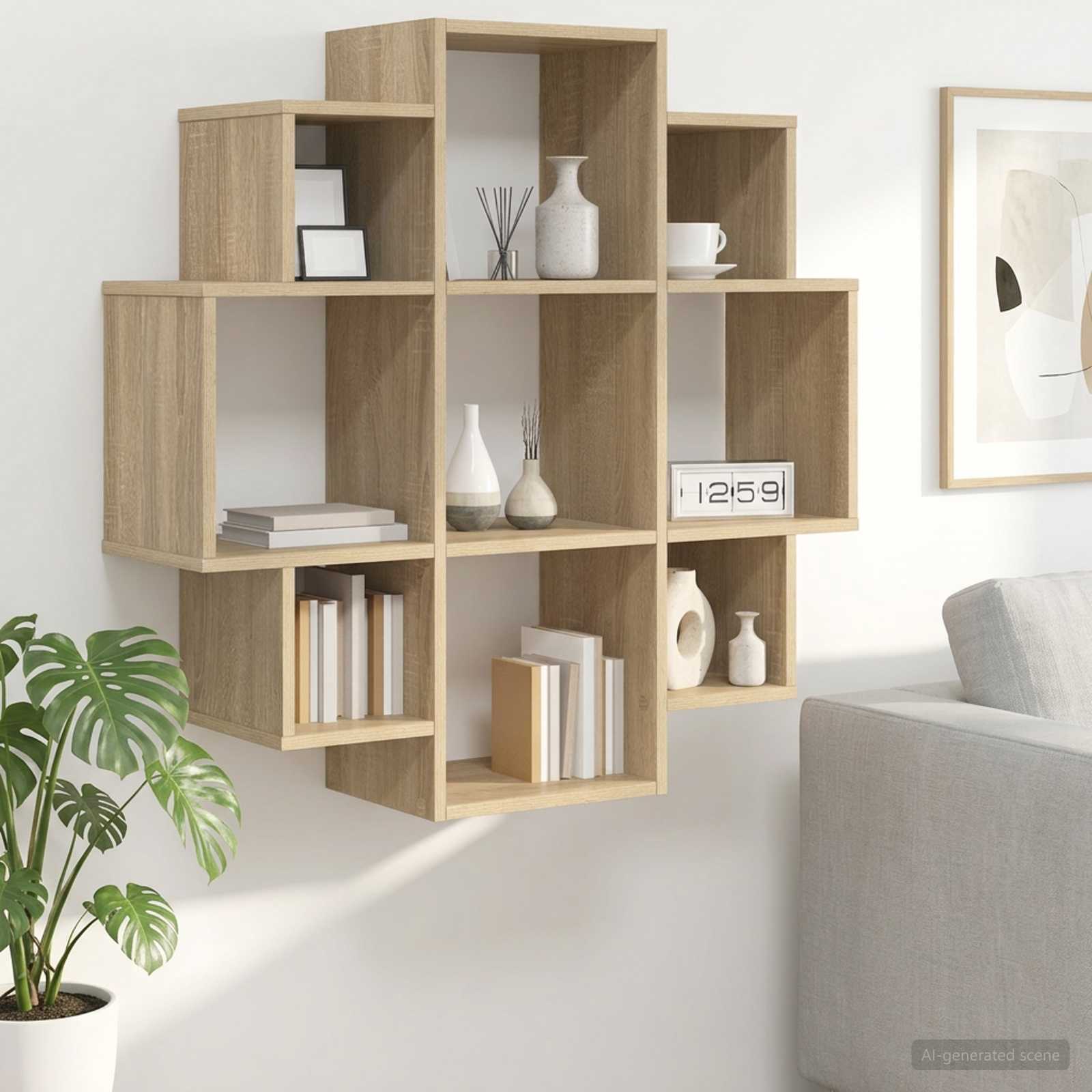 vidaXL Wall Shelf Sonoma Oak 90 x 25 x 90 cm Engineered Wood 1