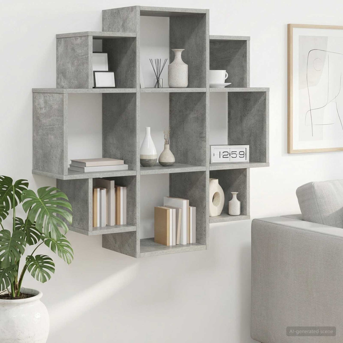 vidaXL Wall Shelf Concrete Grey 90 x 25 x 90 cm Engineered Wood 1