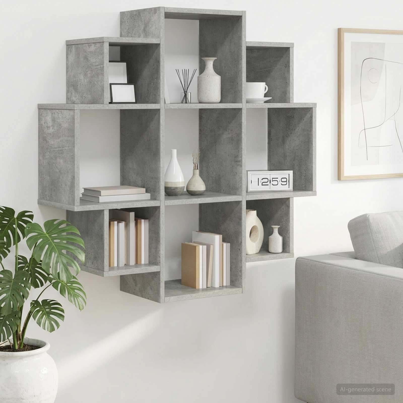 vidaXL Wall Shelf Concrete Grey 90 x 25 x 90 cm Engineered Wood 1