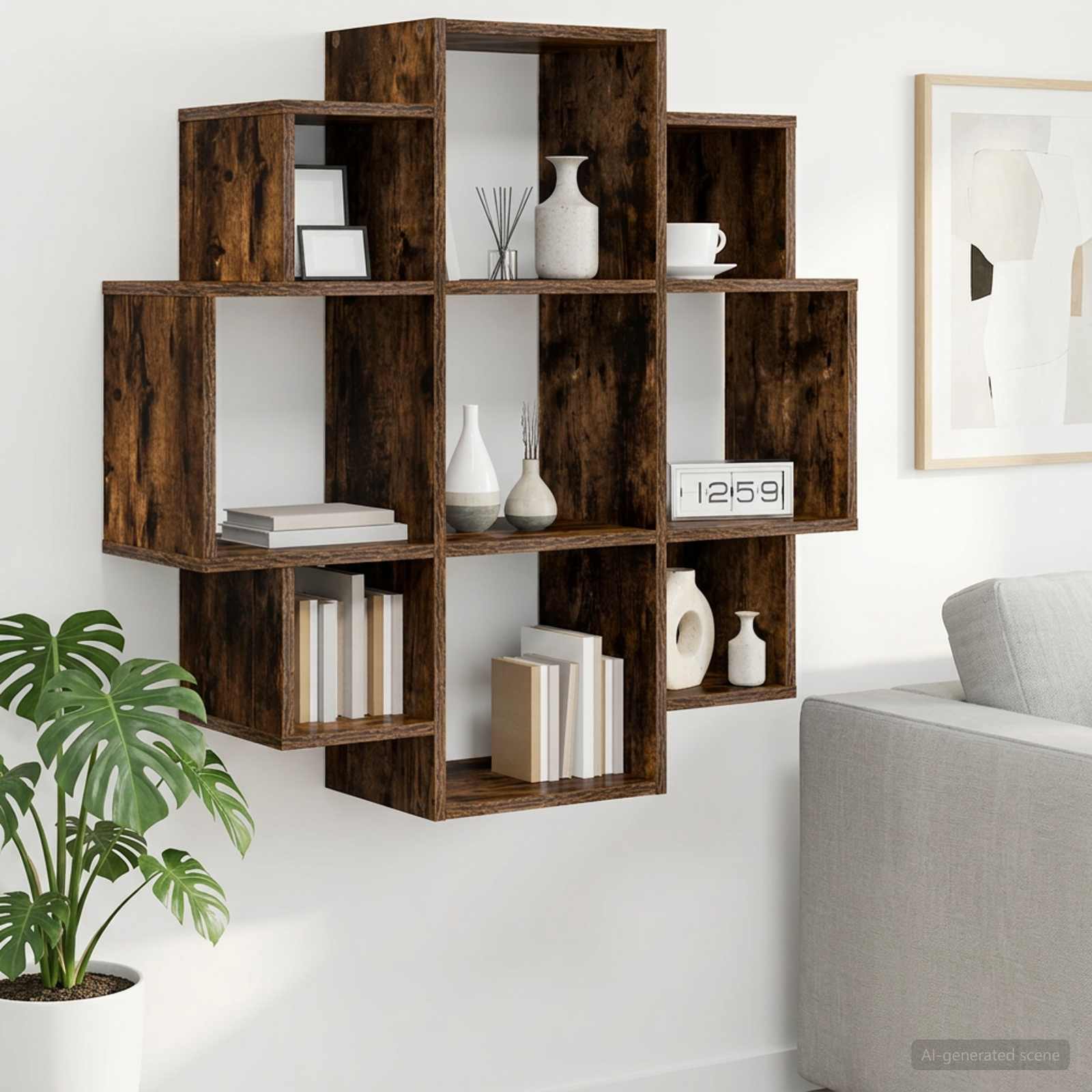 vidaXL Wall Shelf Smoked Oak 90 x 25 x 90 cm Engineered Wood 1