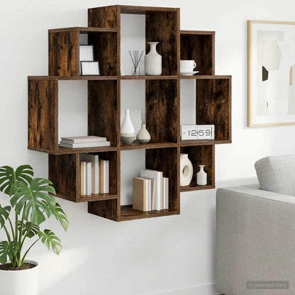 vidaXL Wall Shelf Smoked Oak 90 x 25 x 90 cm Engineered Wood 1