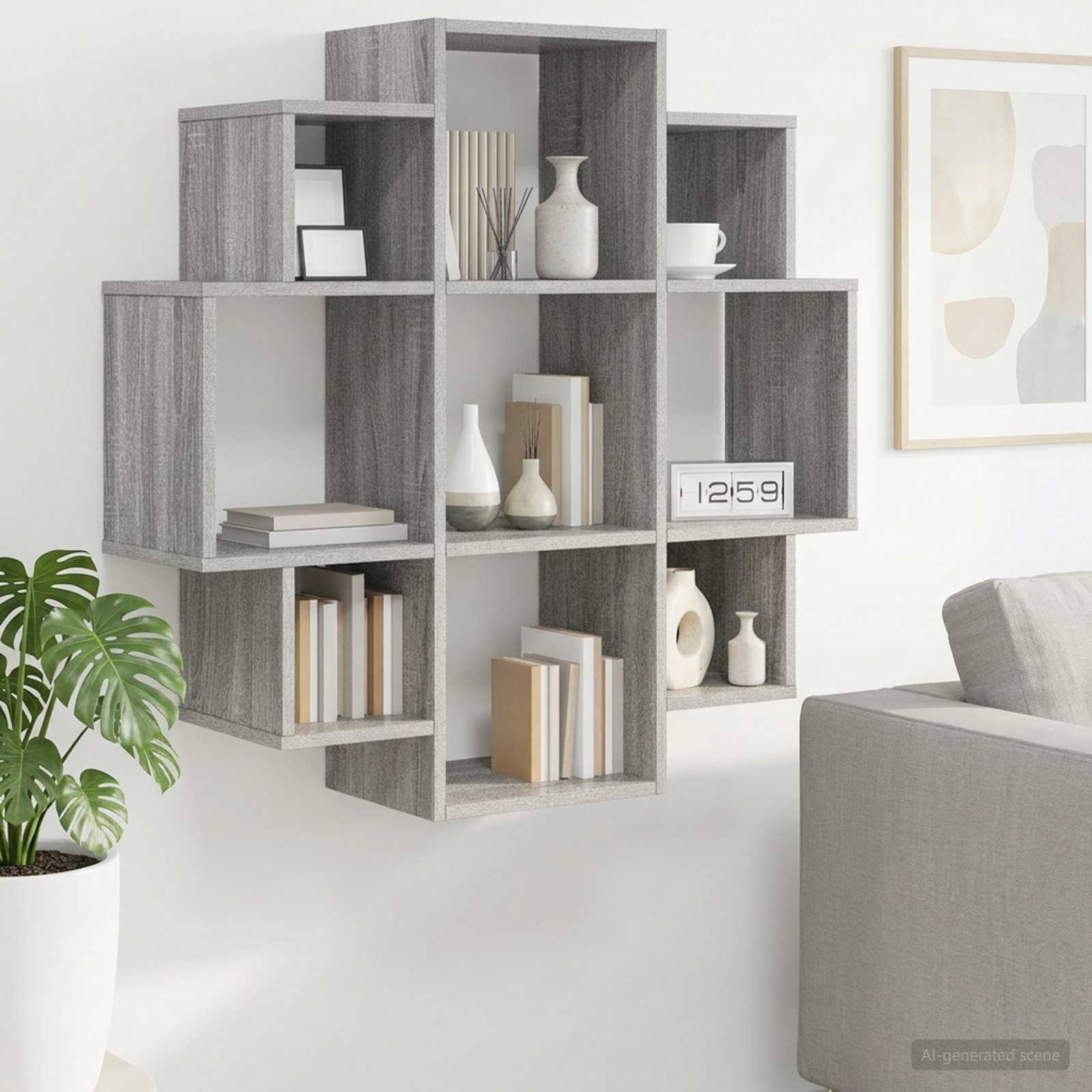 vidaXL Wall Shelf Grey Sonoma 90 x 25 x 90 cm Engineered Wood 1