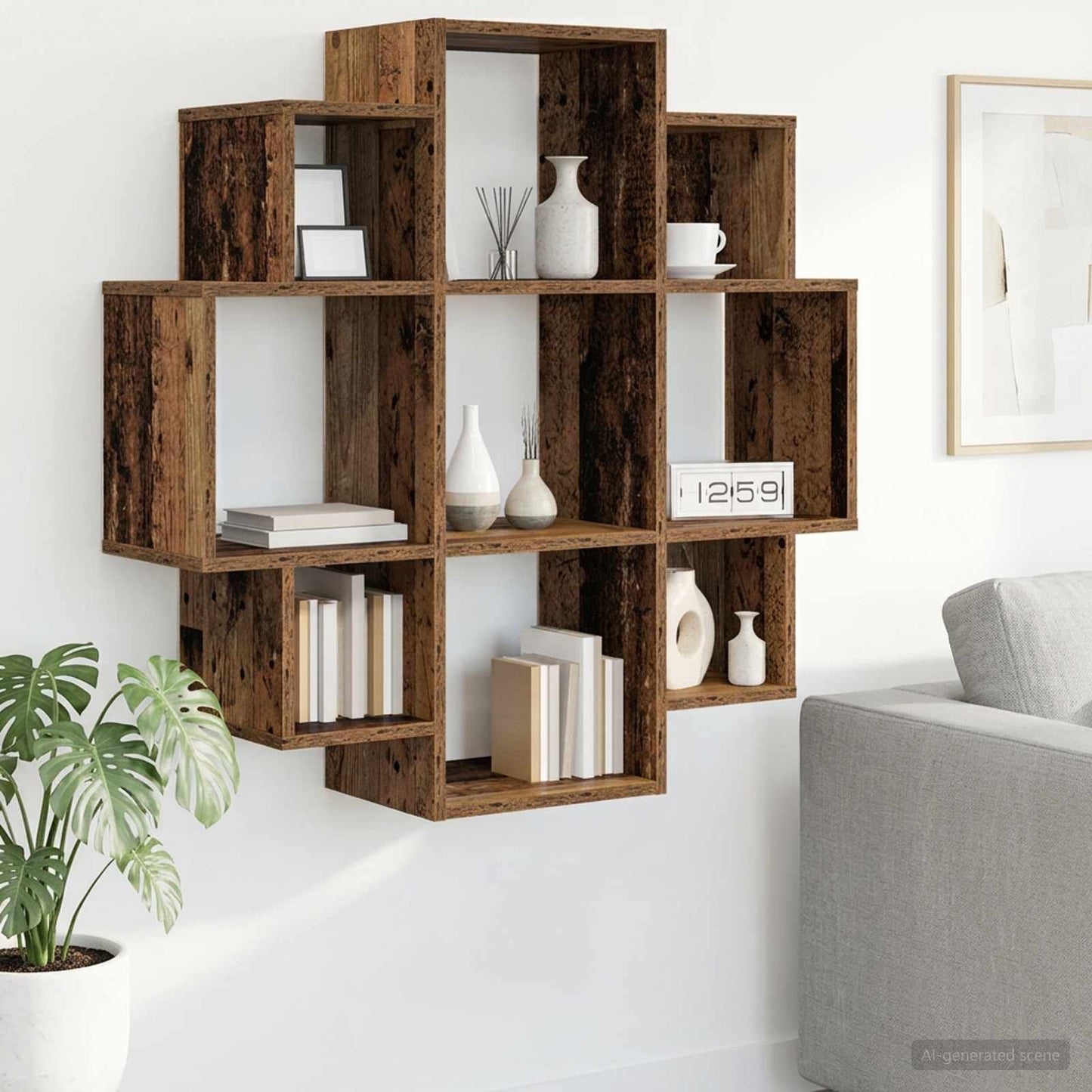 vidaXL Wall Shelf Old Wood 90 x 25 x 90 cm Engineered Wood 1