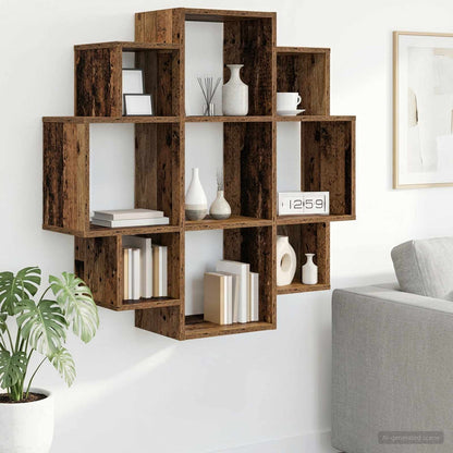 vidaXL Wall Shelf Old Wood 90 x 25 x 90 cm Engineered Wood 1