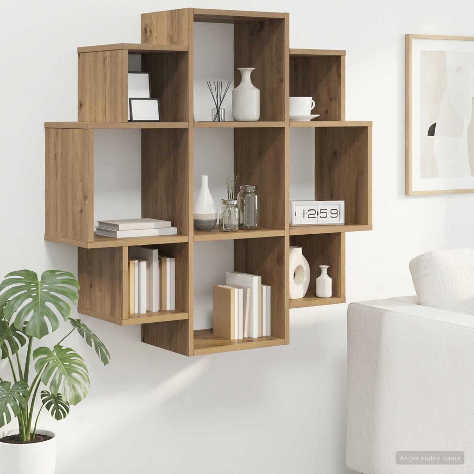 vidaXL Wall Shelf Artisan Oak 90 x 25 x 90 cm Engineered Wood 1