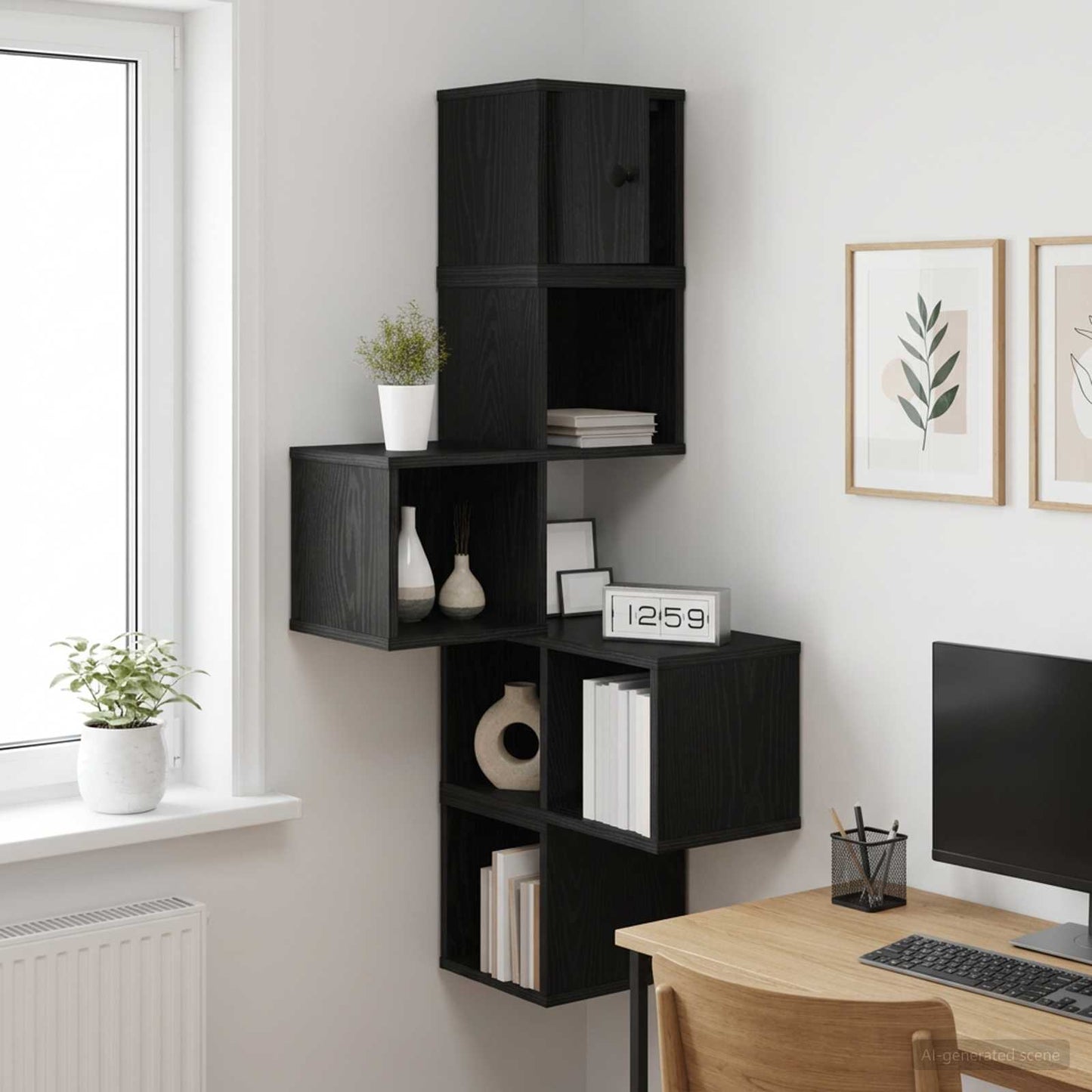 vidaXL Wall Corner Shelf Black Oak 48 x 48 x 120 cm Engineered Wood 1