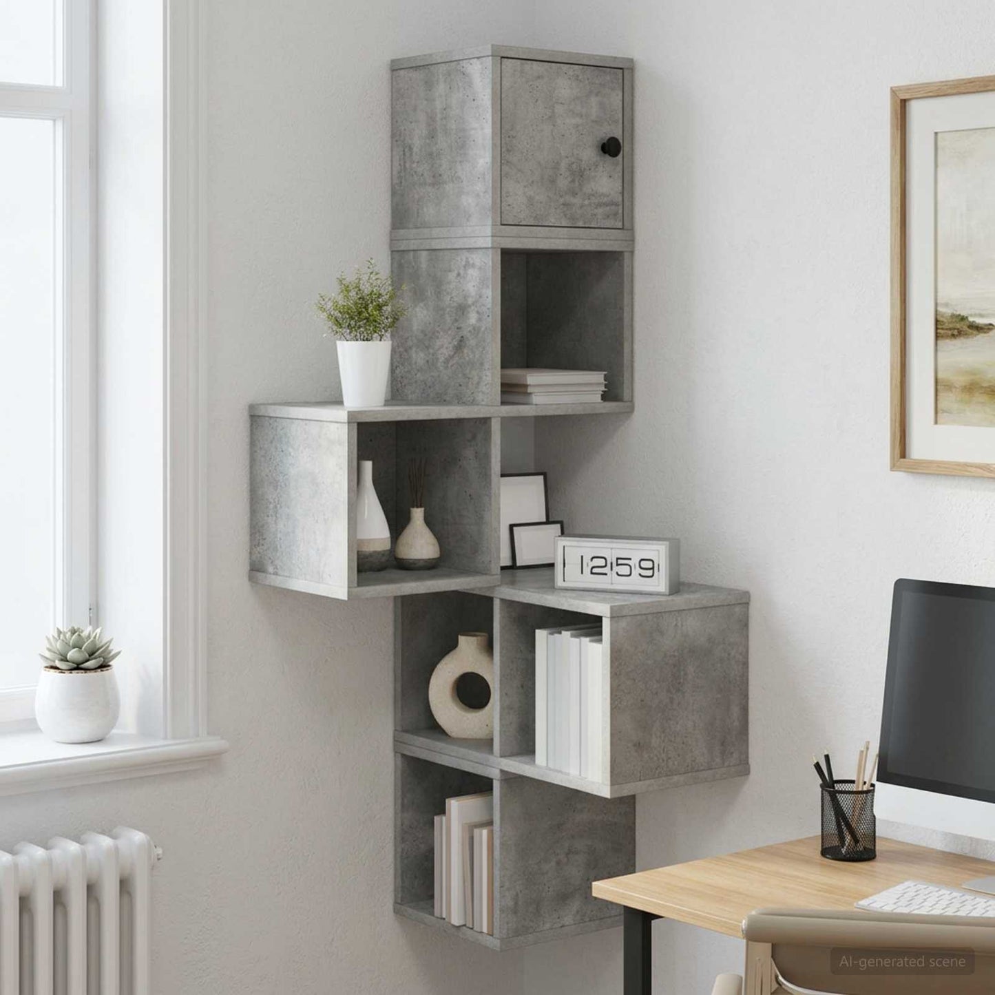 vidaXL Wall Corner Shelf Concrete Grey 48 x 48 x 120 cm 1