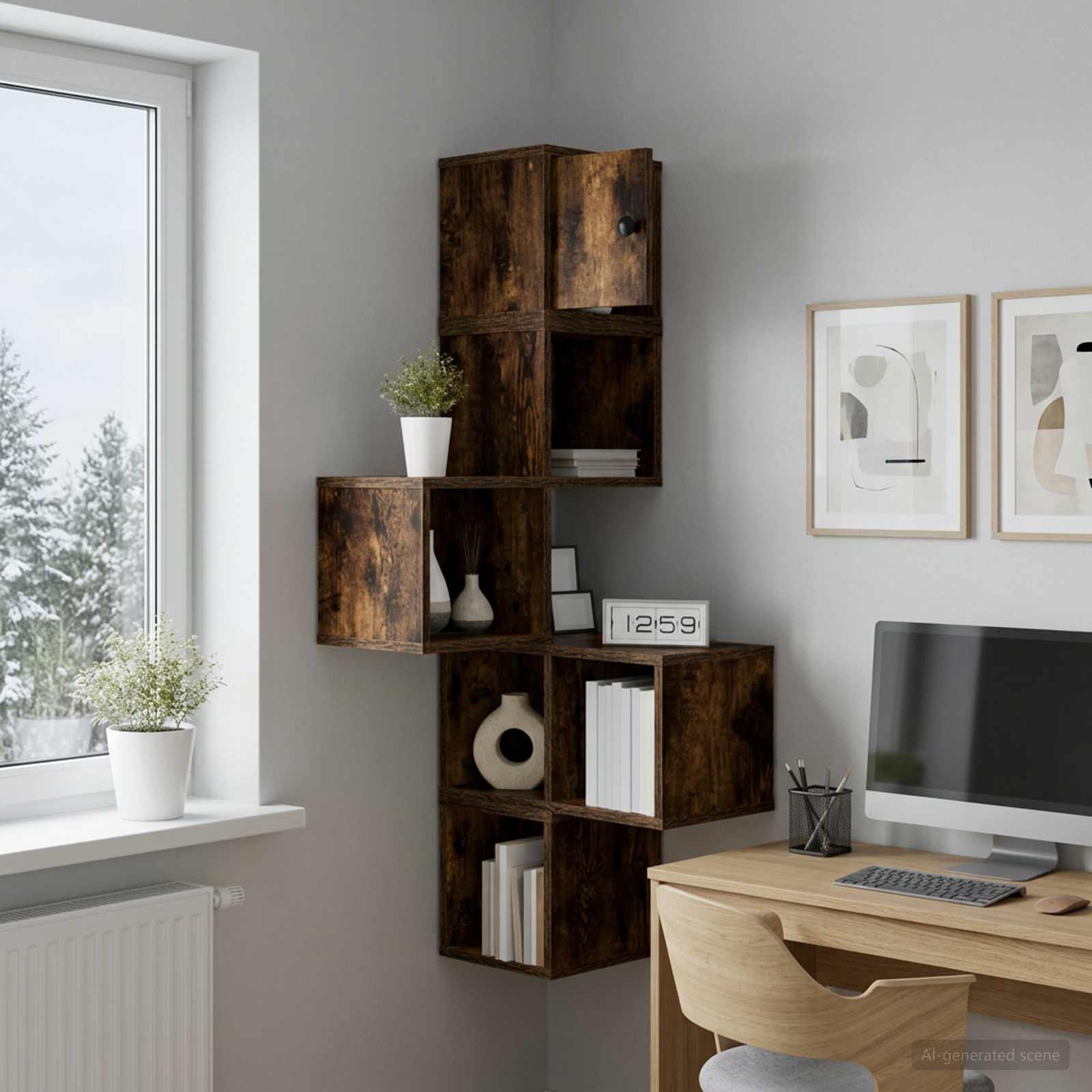 vidaXL Wall Corner Shelf Smoked Oak 48 x 48 x 120 cm Engineered Wood 1