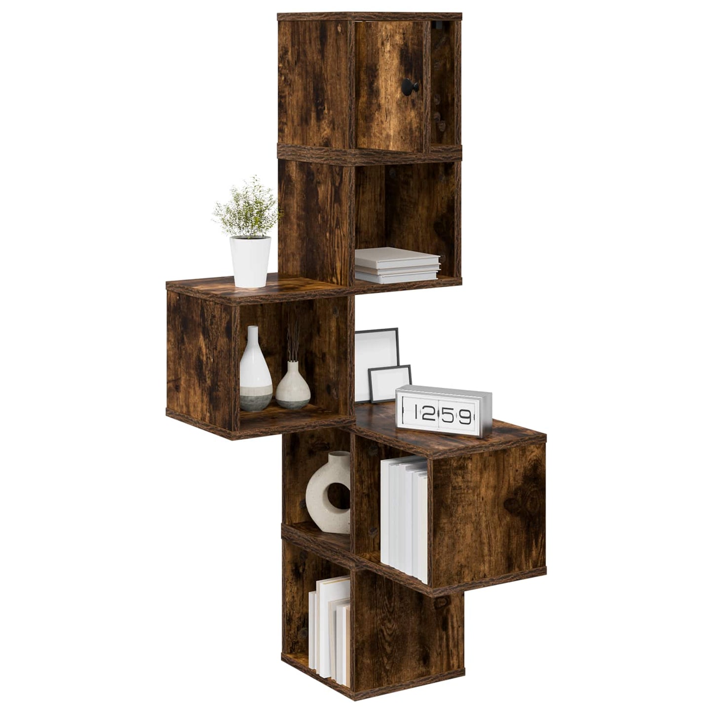 vidaXL Wall Corner Shelf Smoked Oak 48 x 48 x 120 cm Engineered Wood 3
