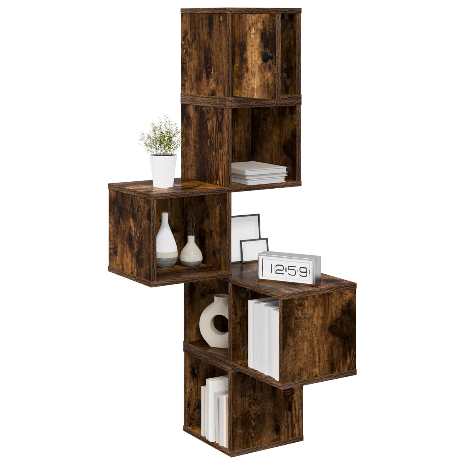 vidaXL Wall Corner Shelf Smoked Oak 48 x 48 x 120 cm Engineered Wood 3