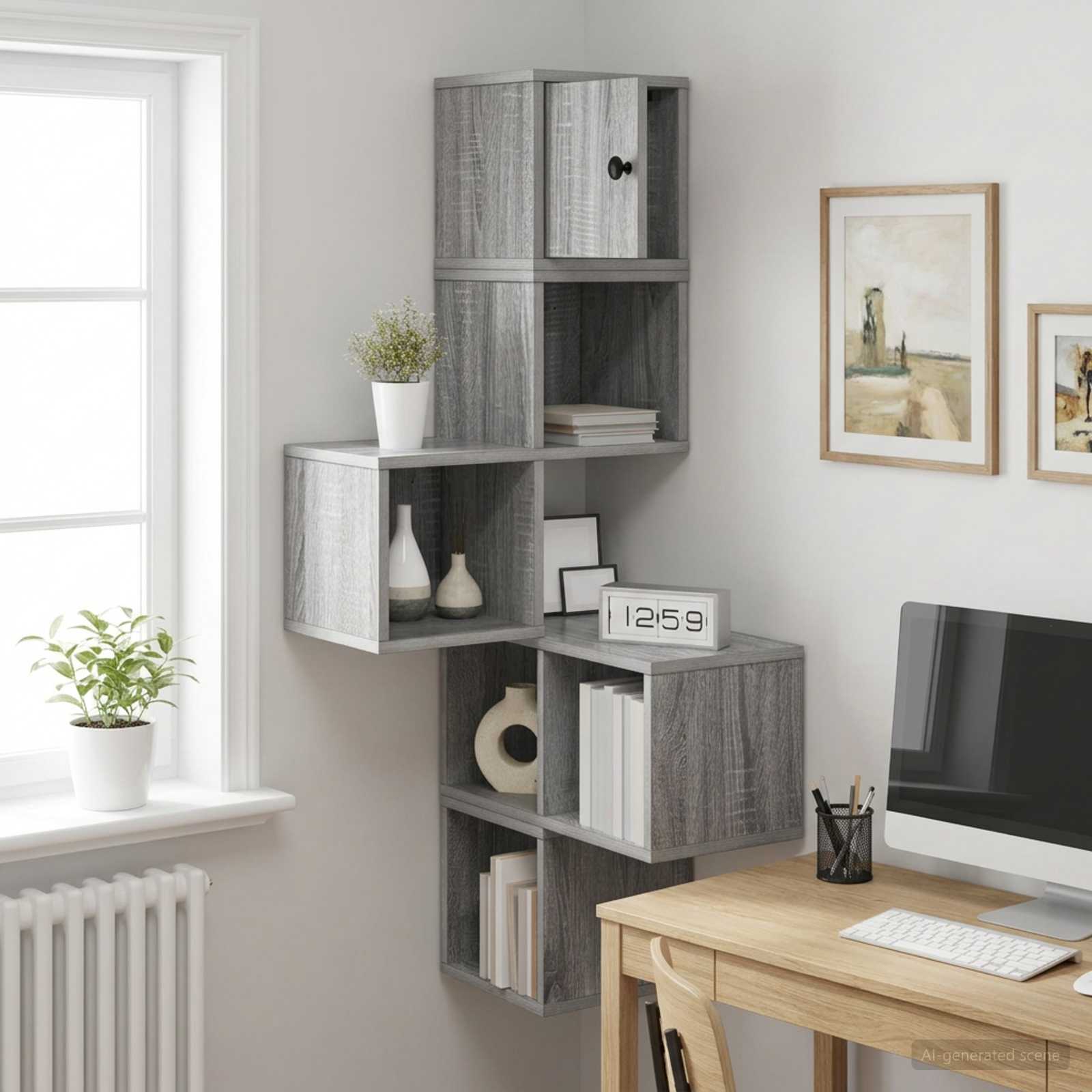 vidaXL Wall Corner Shelf Grey Sonoma 48 x 48 x 120 cm Engineered Wood 1
