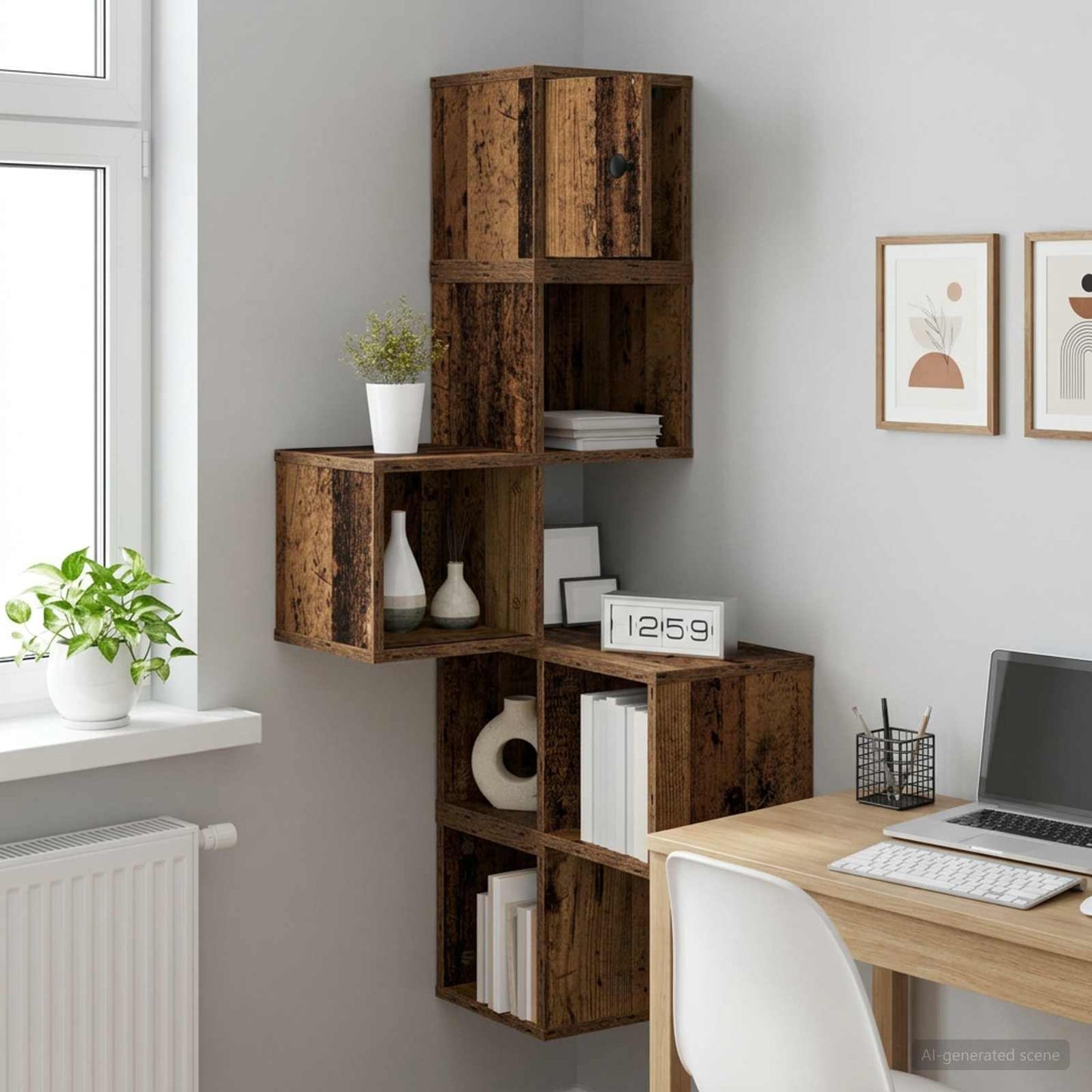 vidaXL Wall Corner Shelf Old Wood 48 x 48 x 120 cm Engineered Wood 1