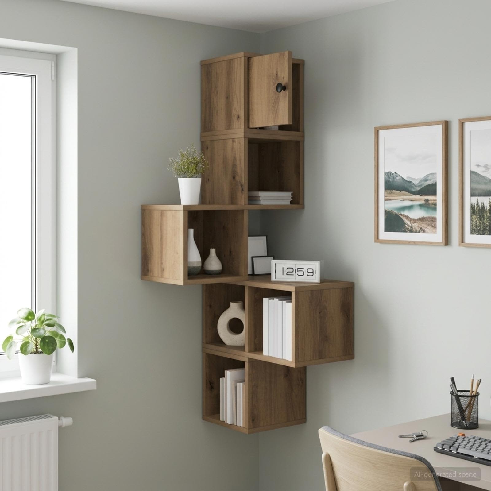 vidaXL Wall Corner Shelf Artisan Oak 48 x 48 x 120 cm Engineered Wood 1