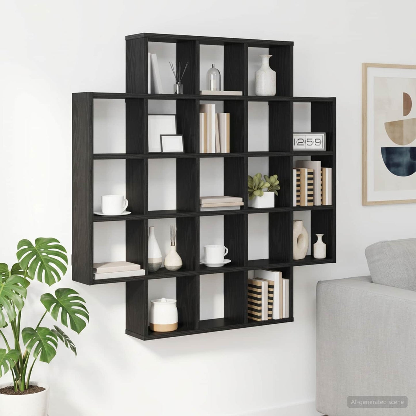 vidaXL Wall Shelf Black Oak 100 x 13 x 100 cm Engineered Wood 1