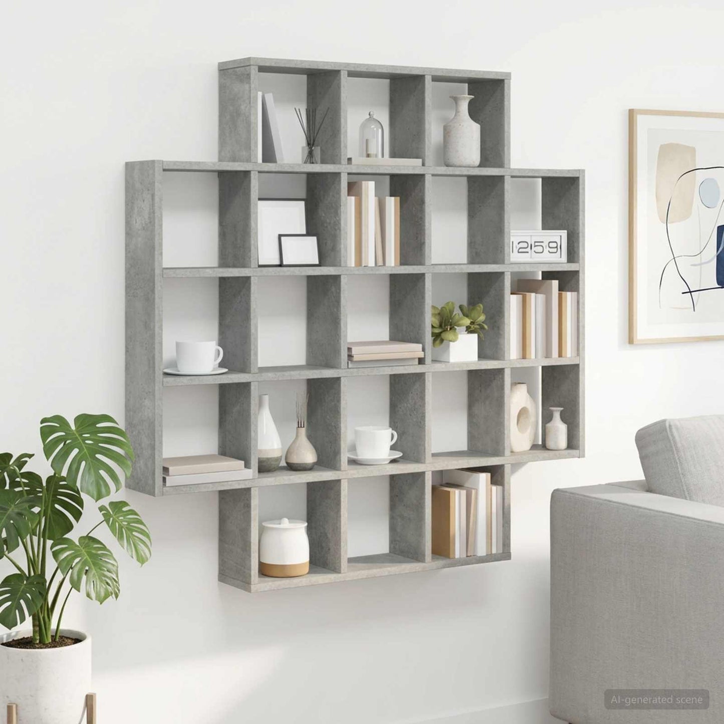 vidaXL Wall Shelf Concrete Grey 100 x 13 x 100 cm Engineered Wood 1