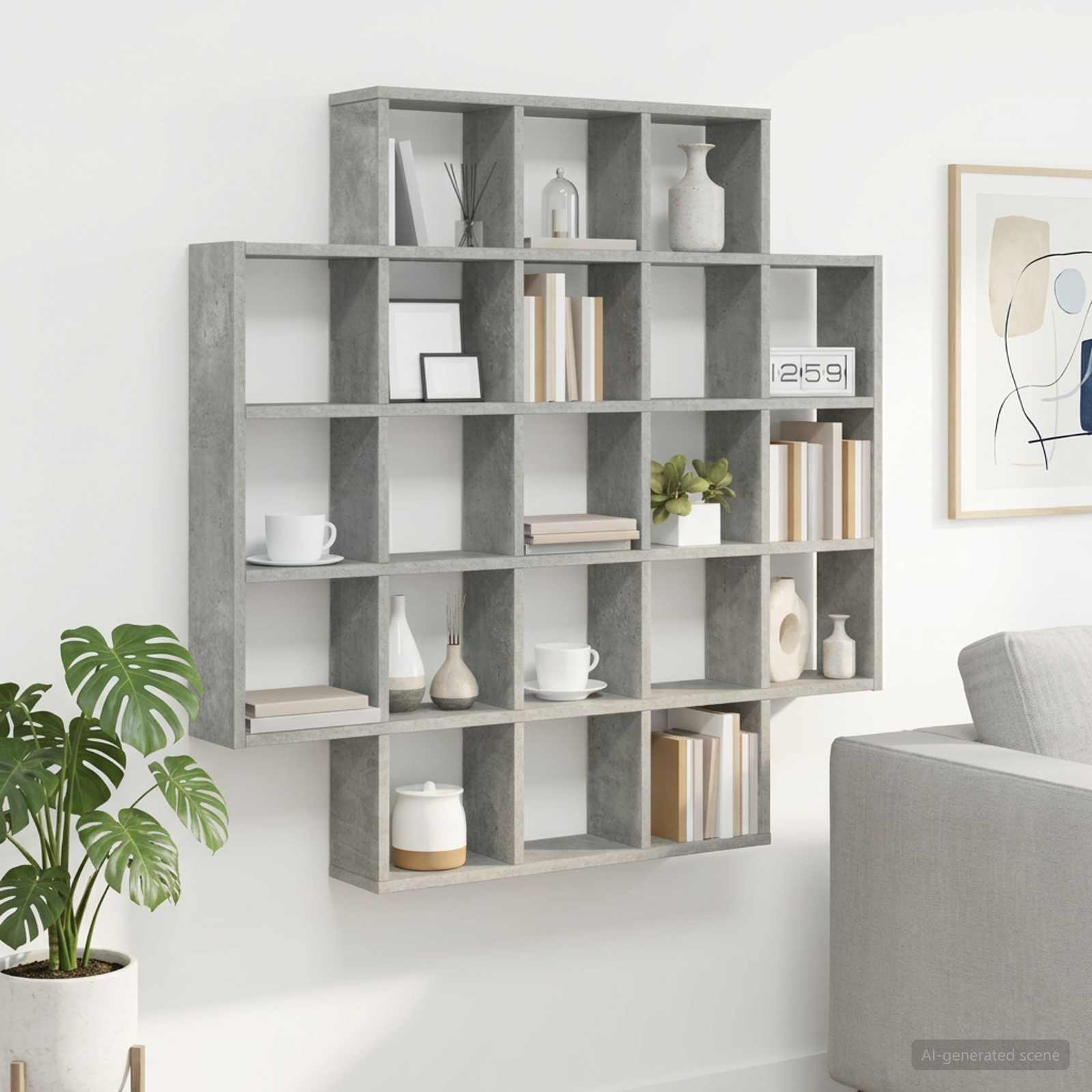 vidaXL Wall Shelf Concrete Grey 100 x 13 x 100 cm Engineered Wood 1
