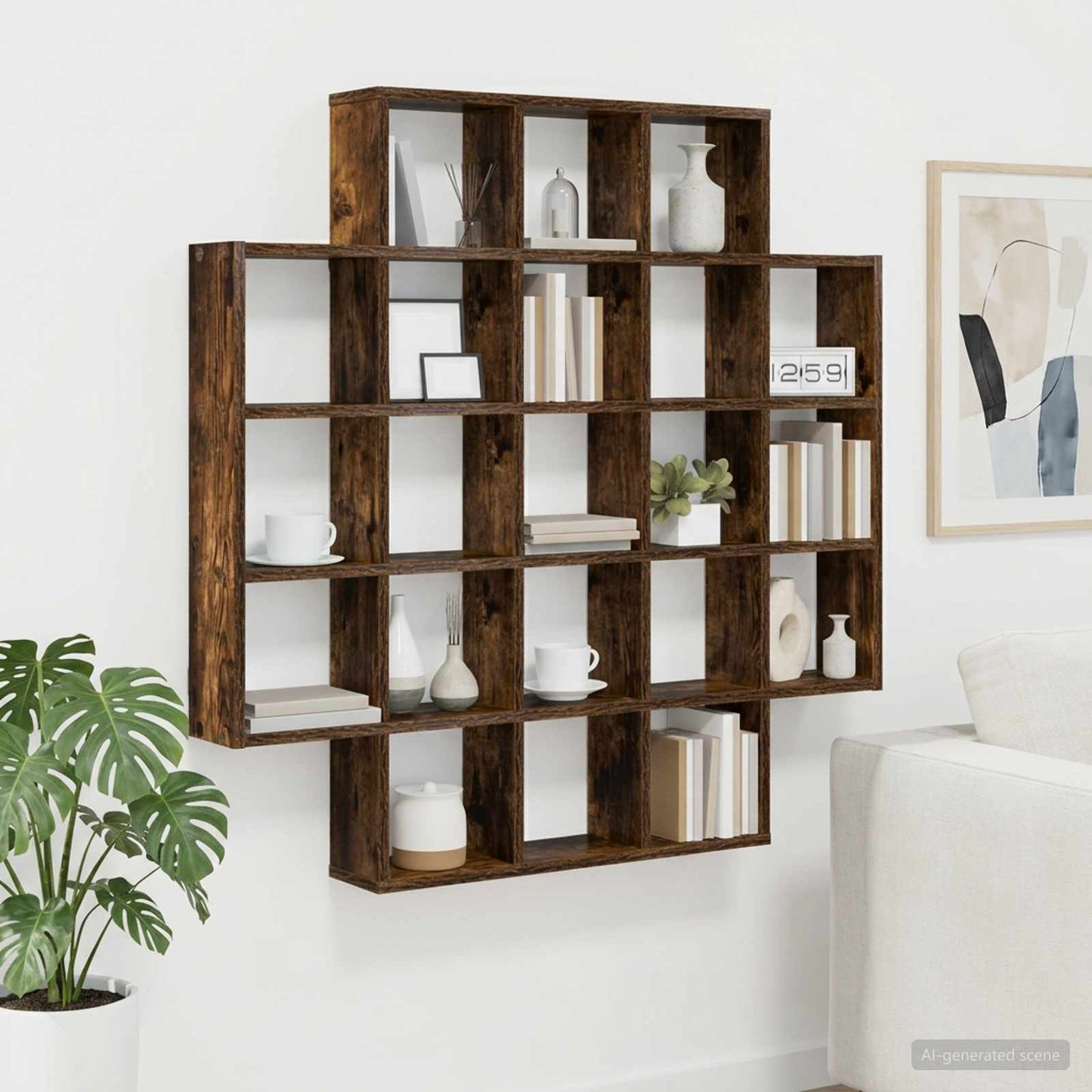 vidaXL Wall Shelf Smoked Oak 100 x 13 x 100 cm Engineered Wood 1