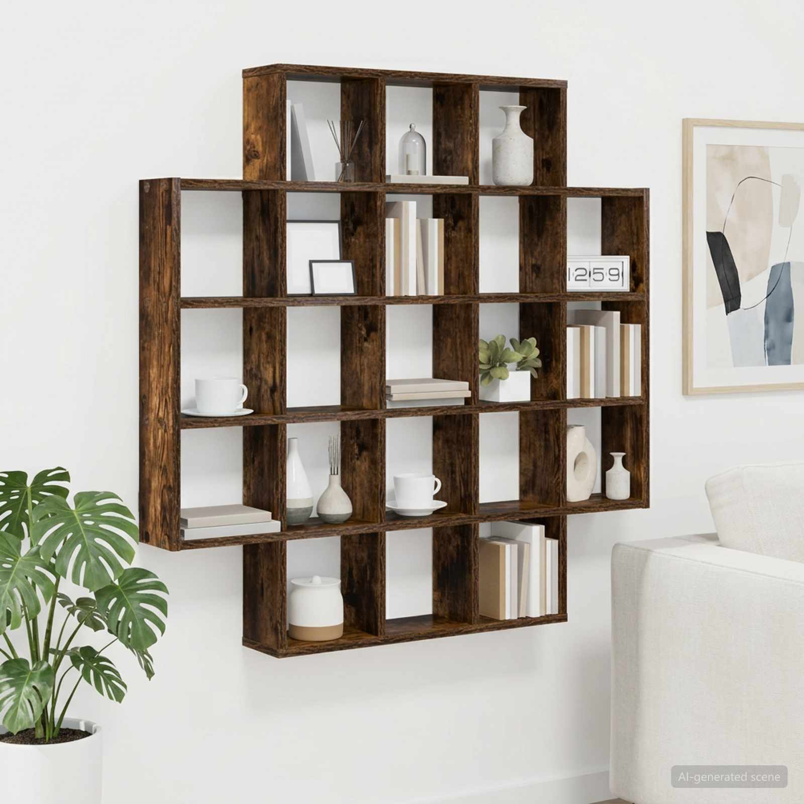 vidaXL Wall Shelf Smoked Oak 100 x 13 x 100 cm Engineered Wood 1