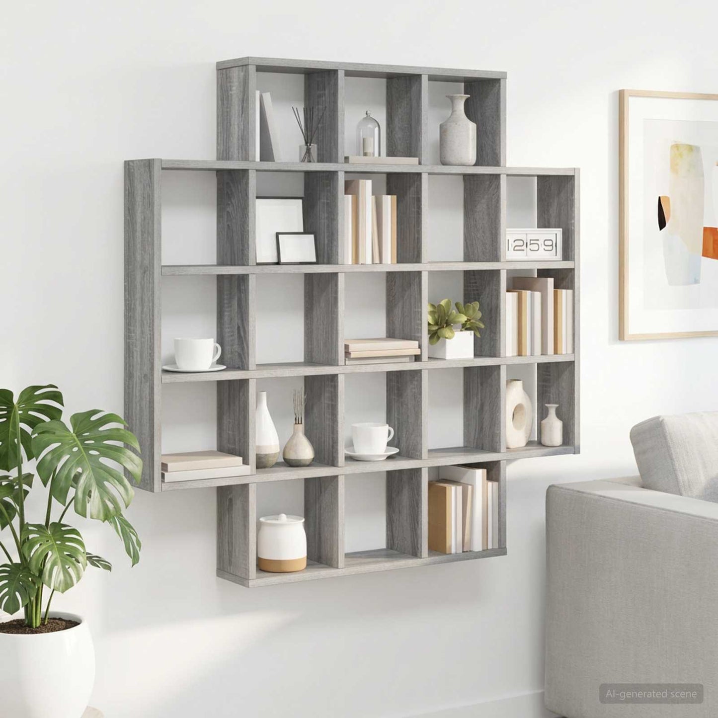 vidaXL Wall Shelf Grey Sonoma 100 x 13 x 100 cm Engineered Wood 1