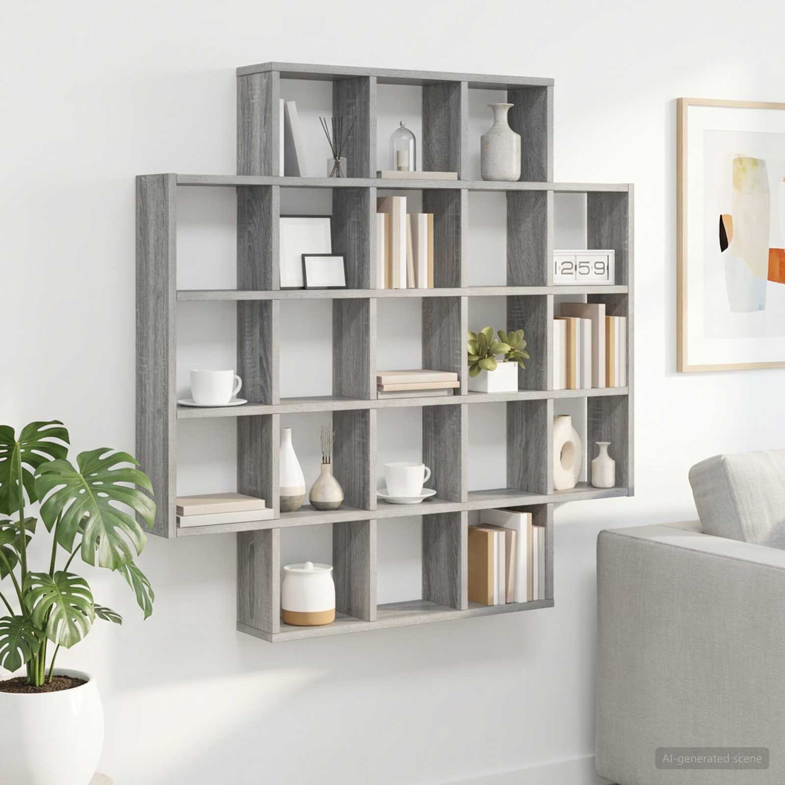 vidaXL Wall Shelf Grey Sonoma 100 x 13 x 100 cm Engineered Wood 1